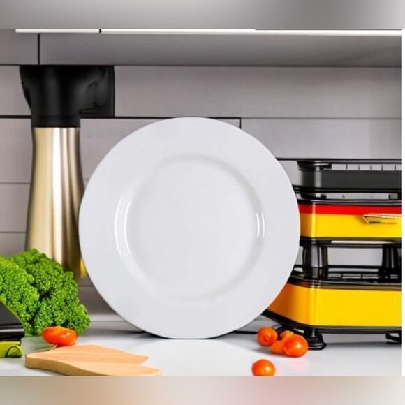 Pottery Barn White Ceramic Dinnerware Plate 10 1/2 Inches Round Deep Bowl Modern - Picture 9 of 11